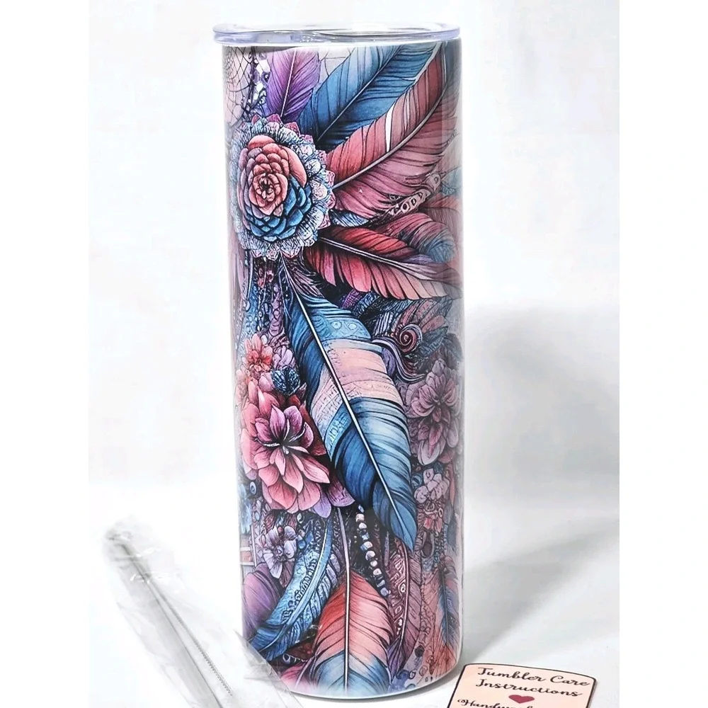 Horse Equestrian Animal Print Flowers Fun 20oz Stainless Steel Skinny Tumbler